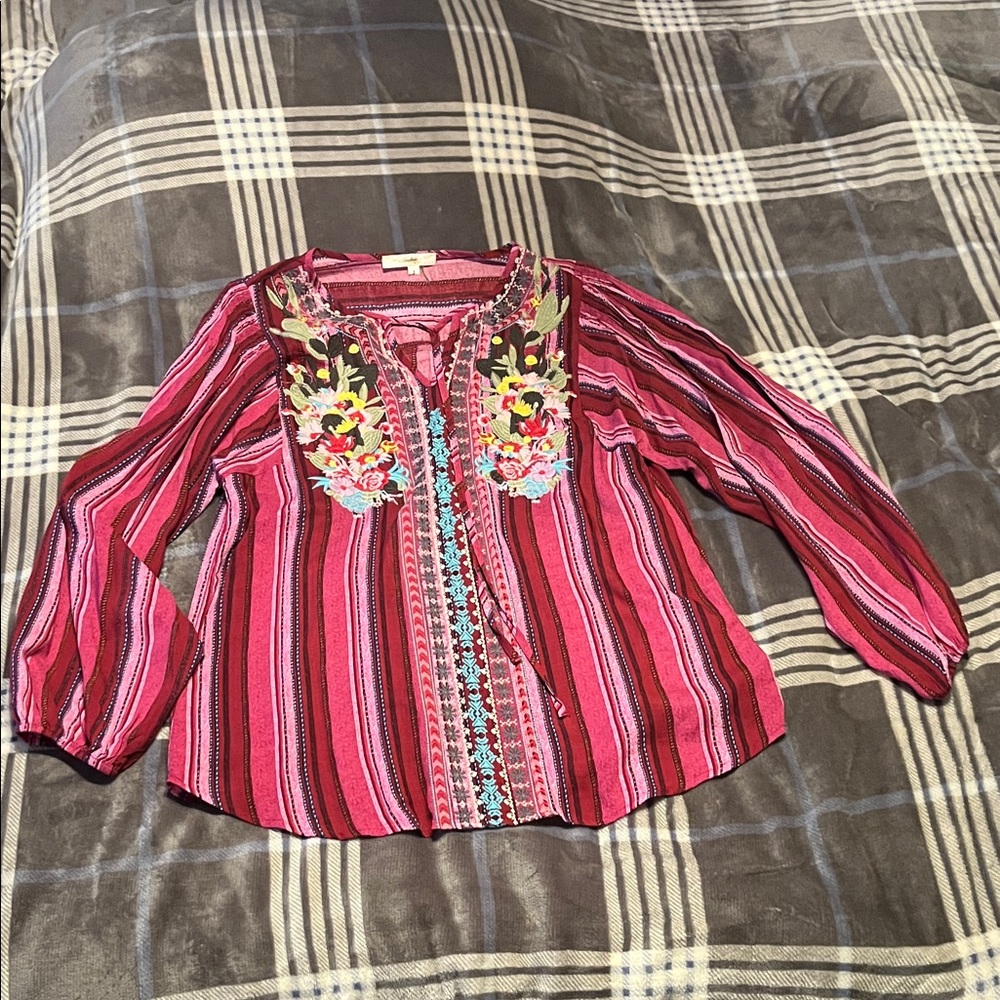 ANDREE BY UNIT Pink and Red Striped Top